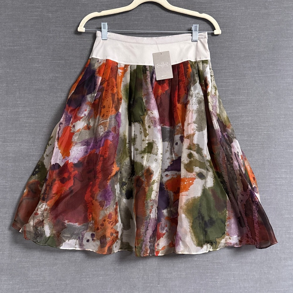 NEW Edme Esyllte Anthropologie Skirt 2 Multi Silk Abstract Watercolor Sheer